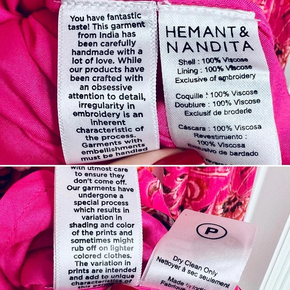 Hemant and Nandita Nara Tulip Pink Floral Romper Playsuit Long Sleeve.over-Up XS - Picture 6 of 14